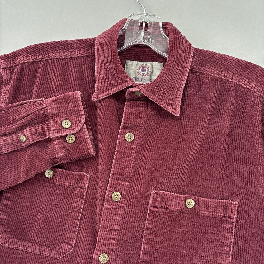 Territory Ahead Shirt Mens Medium Red Corduroy Button Up Long Sleeve Waffle VTG